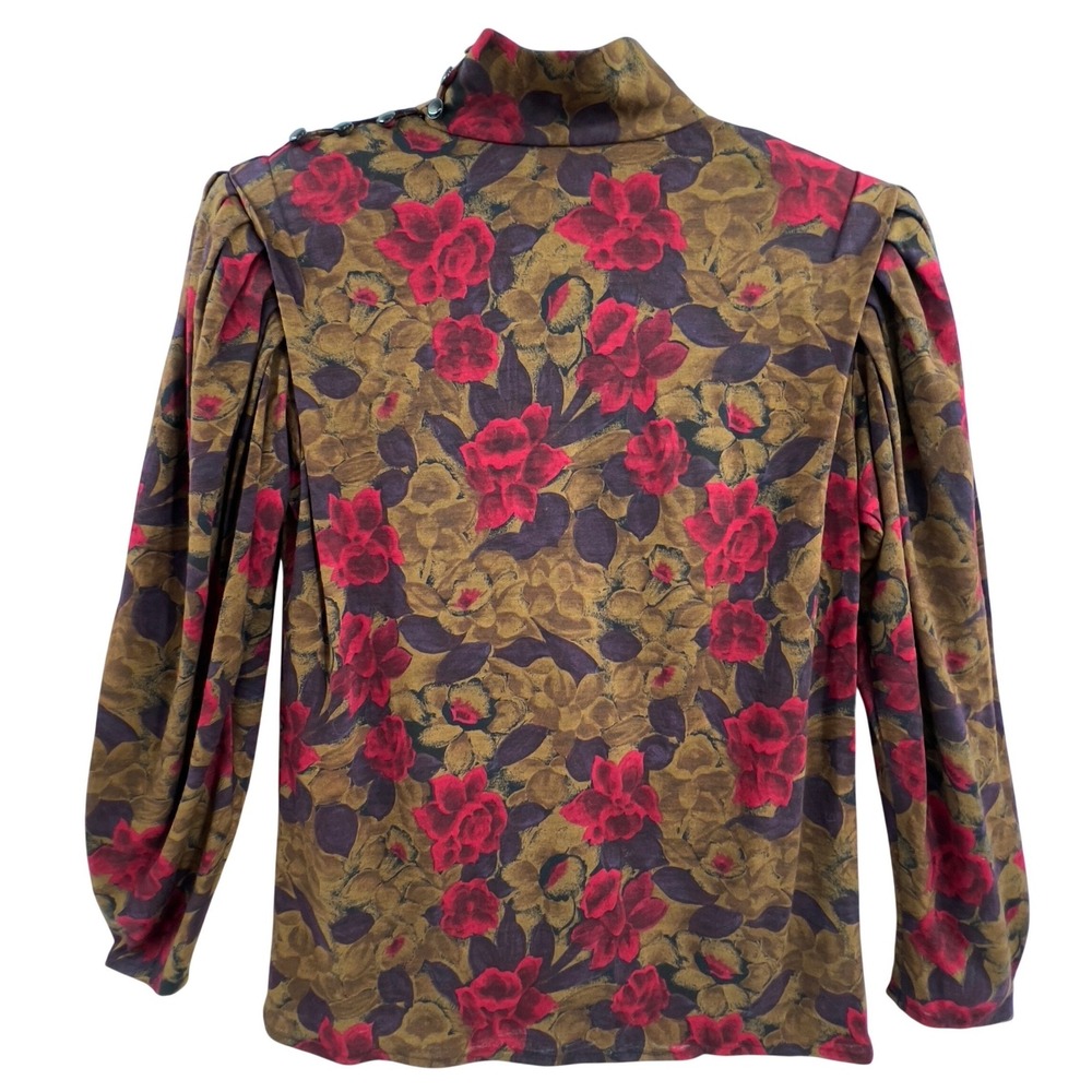 Vintage‎ Ungaro Ter Floral Mock Neck Puff Shoulder Top Parisian Romantic 10